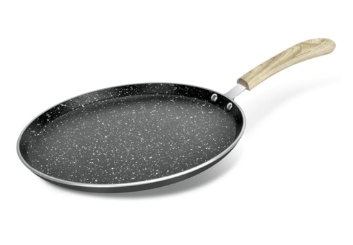 Bergner Bellini Plus Aura 5-Layer Non-Stick 28 cm Dosa Tawa, Soft Touch Wooden Finish Handle, Food Safe, PFOA Free, Even Heat Distribution, 4mm Thickness, Induction Bottom, 1-Year Warranty - Black
